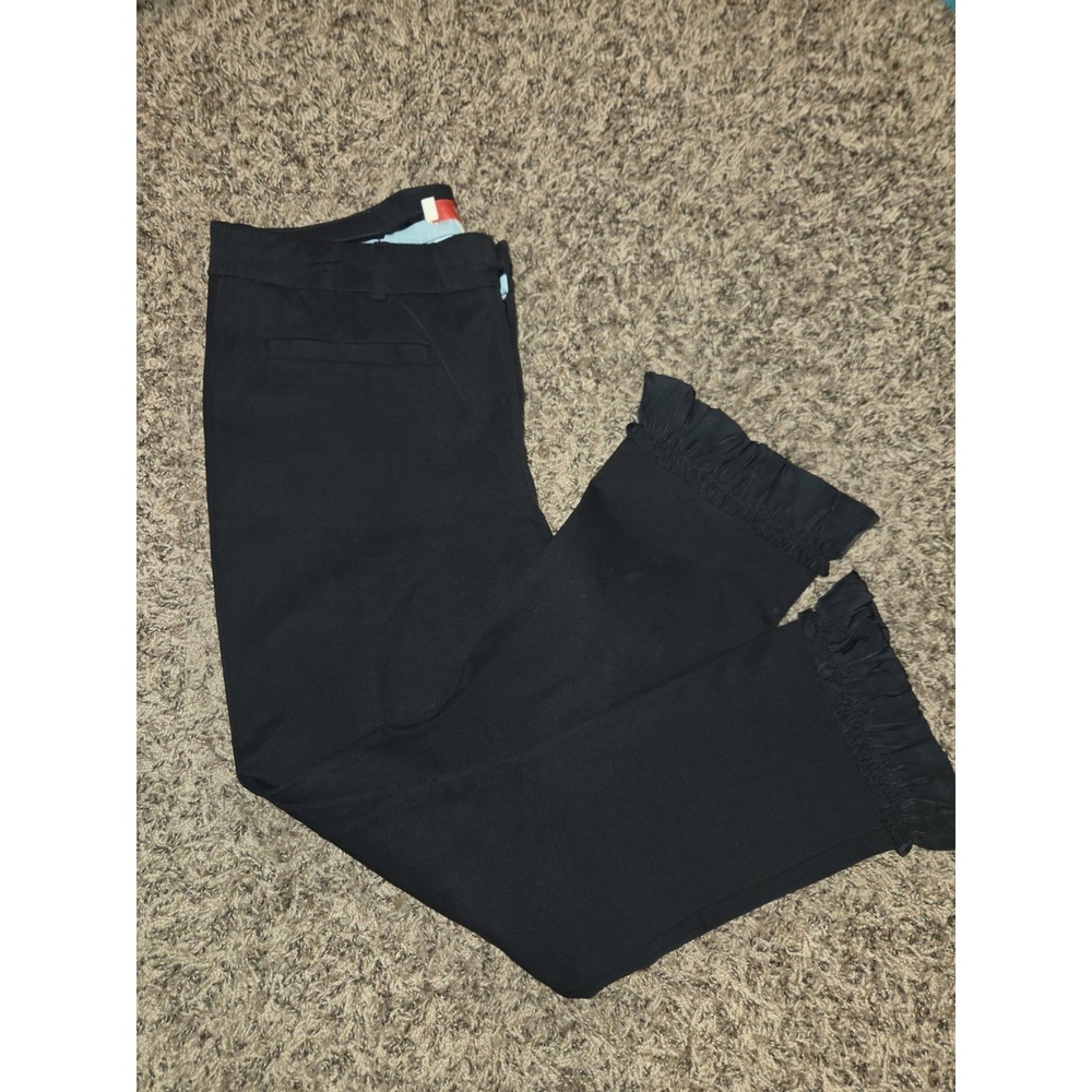 Anthropologie Cartonnier Black Ruffle Hem Pants Size 12 Cropped Mid Rise Stretch